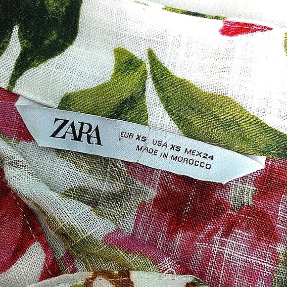🚫 ZARA Floral Print Women's Top - White and Green Oversized XS Linen - Picture 6 of 6